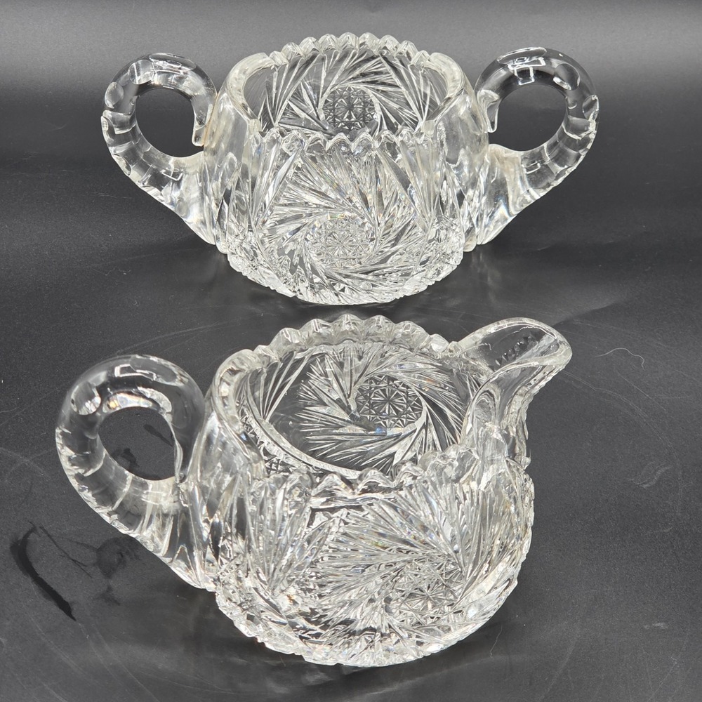 VINTAGE American Brilliant Period Cut Glass Creamer & Sugar ca 1880